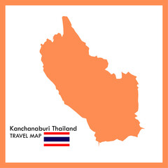 Orange map Kanchanaburi province is part of Thailand with flag picture.
