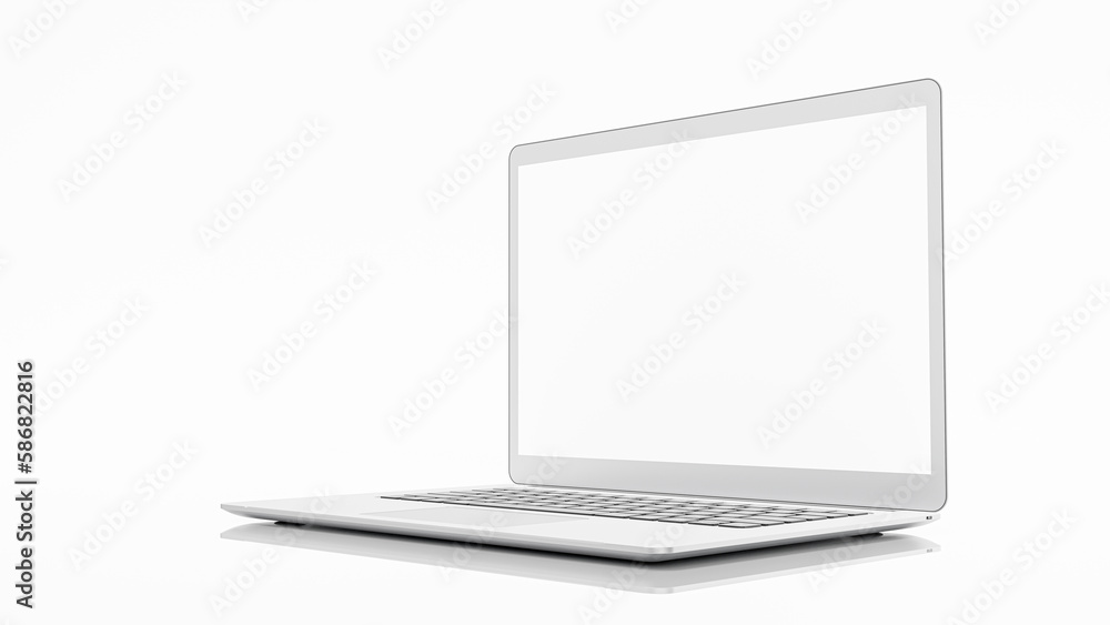 Aufkleber laptop mock-up white color on work desk in white room. designed in minimal concept. can be used in e