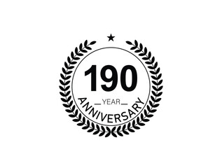 190 years anniversary logo template isolated on white, black and white background. 190th anniversary logo.