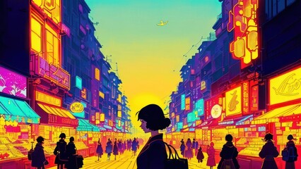Person in the futuristic city background. Generative Ai