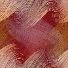 Seamless vector background with rows of intersecting grunge striped wavy elements in violet, pink, white, yellow colors on purple backdrop