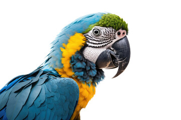 Obraz premium a Blue and Gold Macaw portrait, cheeky and fun, in wildlife-themed, photorealistic illustrations on a transparent background cutout in PNG. Generative AI