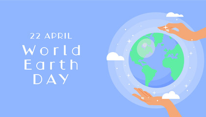 Vector earth day illustration with planet on blue background