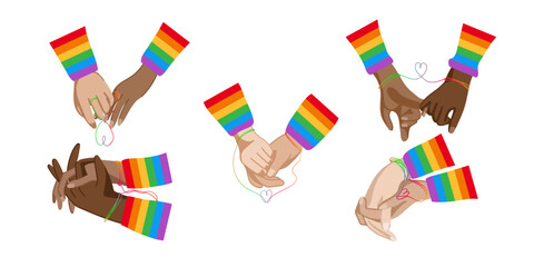 Vector set of LGBTQ community symbols, retro rainbow colored elements. Pride month stickers. LGBT flat style icons.