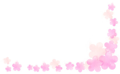 花柄シルエットのL字フレーム・ピンク 春-夏イメージ-ふんわり水彩画テクスチャ イラスト素材 差分有