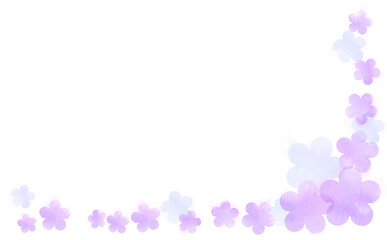 花柄シルエットのL字フレーム・パープル 春-夏イメージ-ふんわり水彩画テクスチャ イラスト素材 差分有