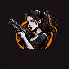 cute girl with gun,  gaming logo