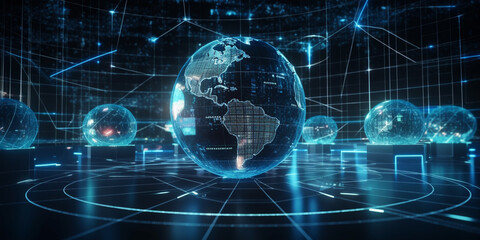 Global business network, software technology investment, data analysis and processing, digital marketing concept Generative AI
