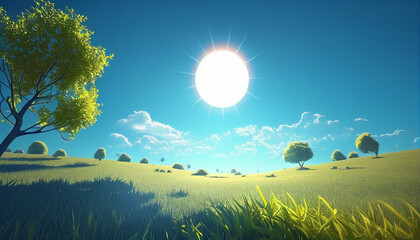 beautiful sunshine summer background with blue sky. Generative AI