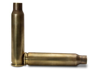 two machine gun cartridge cases on color gradient background close up