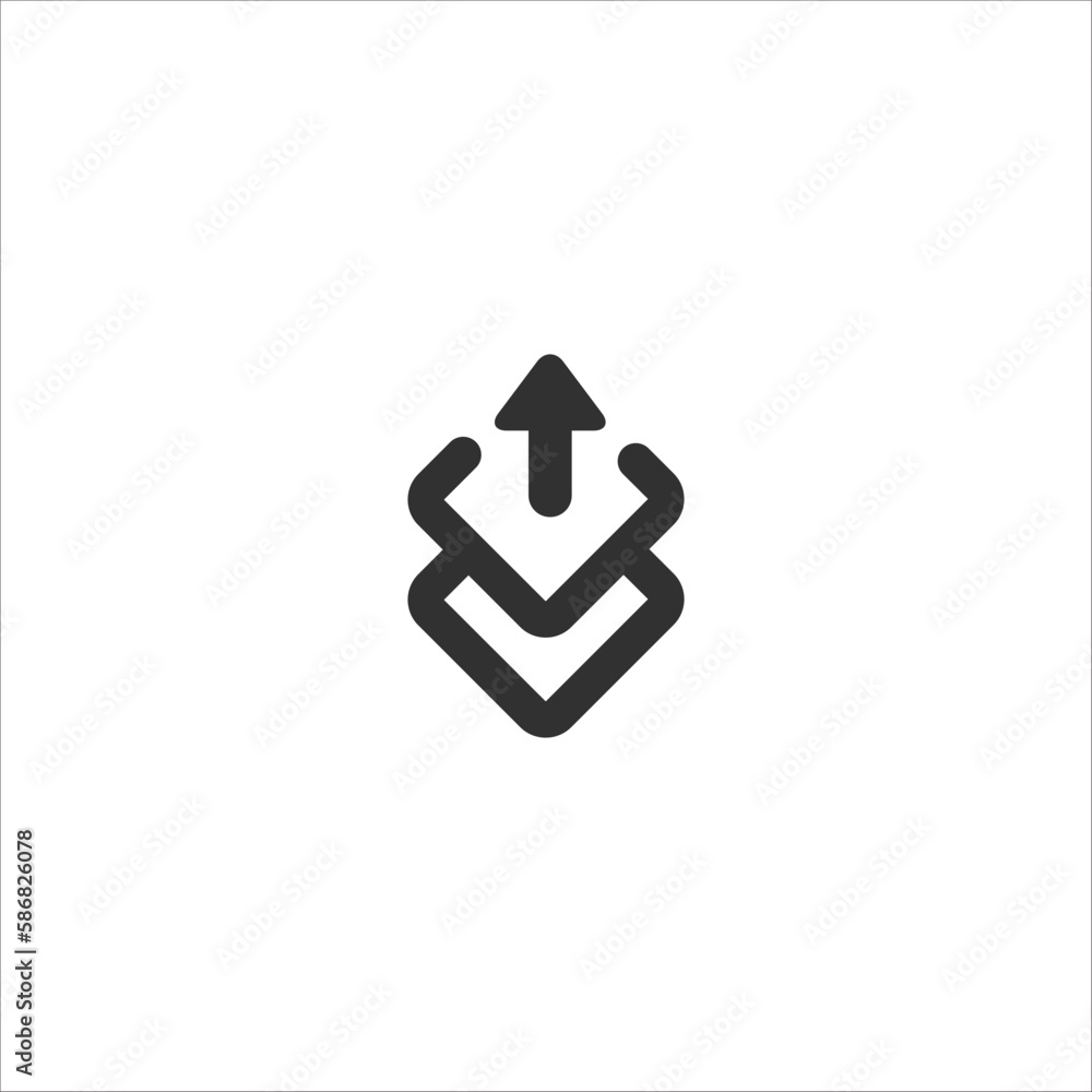 Poster share or multiexport icon. level up. bulk export symbol. move up to the next level. ui button. stock