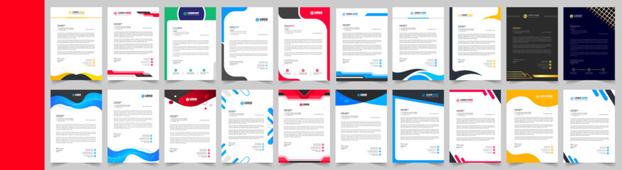corporate business proposal letterhead design template set with green, red, blue and yellow color. business letterhead mega set. business letter head mega bundle.
