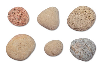 Fototapeta na wymiar set of six different pebbles