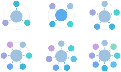 Circle diagram templates set - 3, 4, 5, 6, 7 and 8 elements, circle infographics