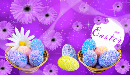 Happy easter! Card or Internet banner on Easter. Also can be used as flyer with discounts, 3d illustration