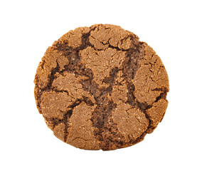 Cookies chocolate brown oatmeal round, top view, isolated on white background with clipping path