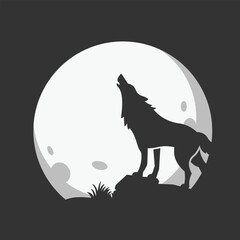 Naklejka premium Vector Design of Howling Wolf Silhouette with Full Moon Background