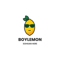 boy lemon logo, lemon geek logo, lemon fruit combine with glasses logo design concept