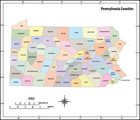 pennsylvania state outline administrative and political vector map in color