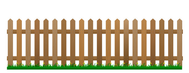 realistic wooden fence and green grass isolated. eps vector