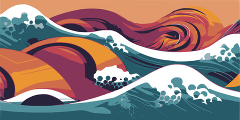 Waves in tropical colors / asian patterns, for Asian American and Native Hawaiian heritage / Pacific Islander Heritage Month (APAHM) or asian american pacific islander (AAPI) heritage month in may