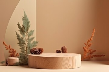 rustic table setting with pine cones and a mirror. Generative AI