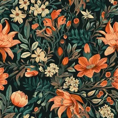 Fotobehang Seamless vintage floral botanical tile able pattern illustration with Generative AI © YandiDesigns