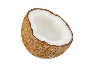Coconut half, broken, isolated on white background with clipping path