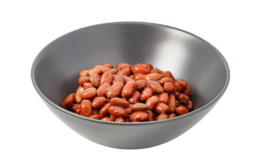 Red beans in sauce in grey bowl, isolated on white background with clipping path