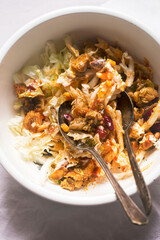 Kebab salad with mayonnaise, gherkins, red beans and corn  - 586828868