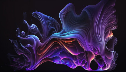 Abstract wavy fluid light colorful blue violet isolated on black background in concept modern, technology, science, music Generative AI