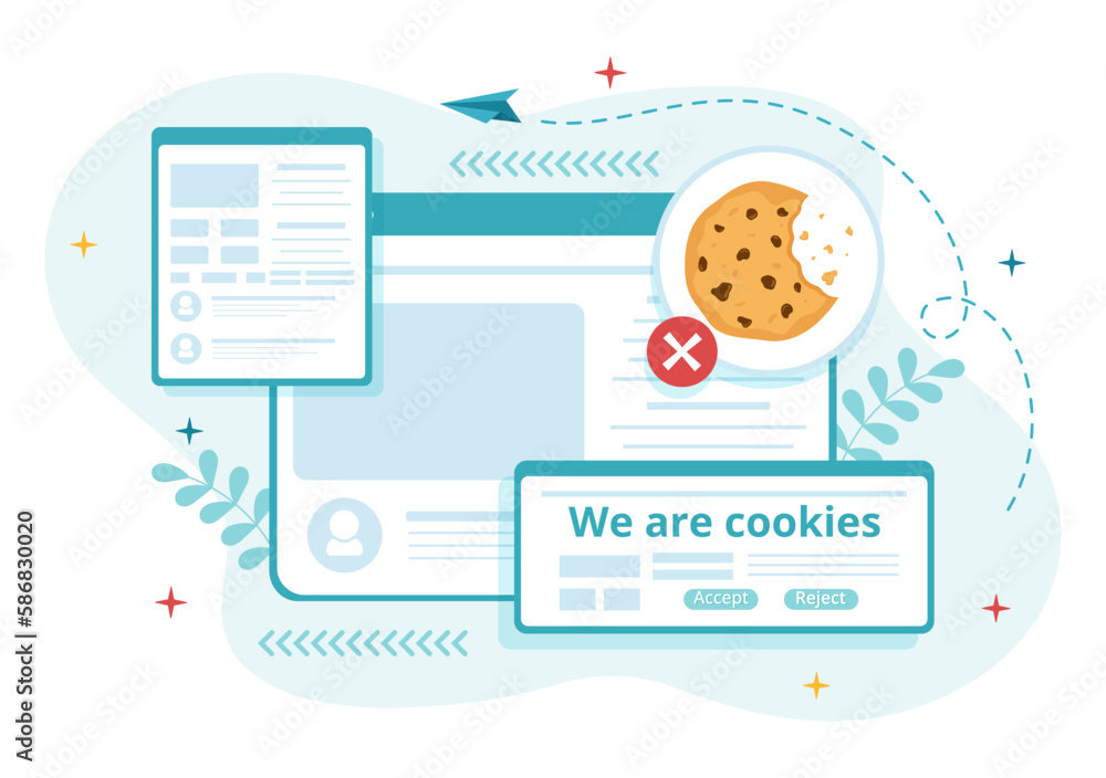 Wall mural internet cookies technology illustration with track cookie record of browsing a website in flat cart