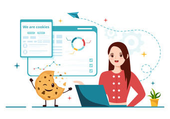 Internet Cookies Technology Illustration with Track Cookie Record of Browsing a Website in Flat Cartoon Hand Drawn Landing Page Templates
