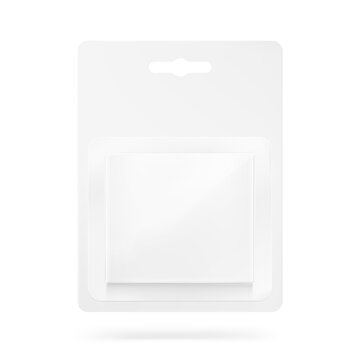 Blister package mockup. Front view. Vector illustration isolated on white background. Perfect for pack shot product. Easy to customise for your product. EPS10.	