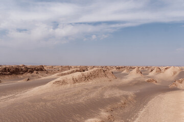Peaceful view of the beautiful Dasht-e Lut Desert and its rock formations (Kaluts), Kerman Province, Iran