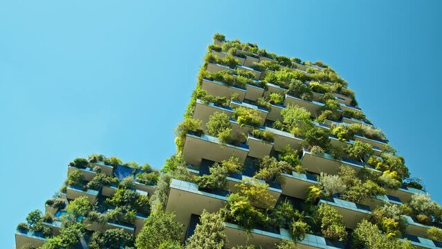 The Bosco Verticale with trees, shrubs, perennials, and ground cover line the facade of two residential towers.
Modern buildings in the Porta Nuova district of Milan, region of Lombardy, Italy.