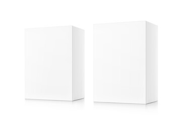Realistic cardboard packaging boxes mockup. Vector illustration isolated on white background. Can be use for medicine, food, cosmetic and other. Ready for your design. EPS10.