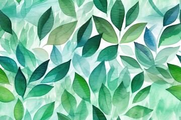 Watercolor green seamless pattern leaf background illustration with Generative AI