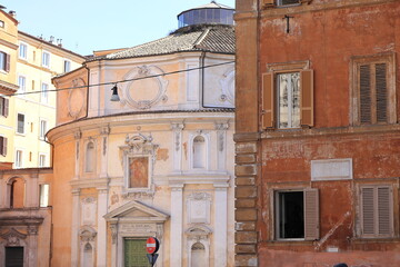 Piazza San Bernardo Square View with Church and Residential Building Facade in Rome, Italy