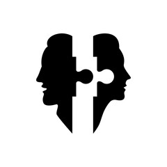 Two silhouettes of the head of a man and a woman with a puzzle.