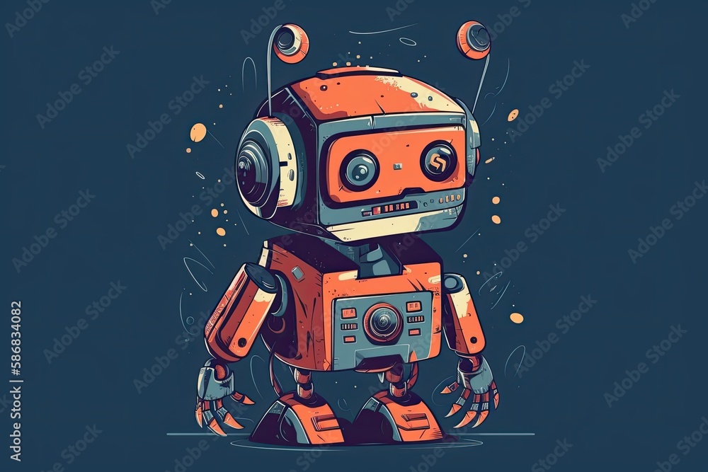 Poster robotic device equipped with a camera on its back, observing its surroundings. generative ai