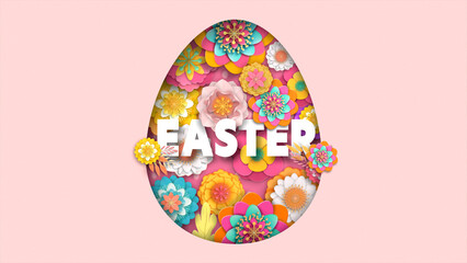 3d rendering holiday Easter animation with free copy space. Poster with flowers and leaves. Easter happy family holiday animation