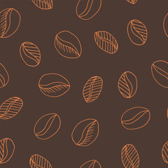 Obraz premium coffee beans seamless pattern hand drawn in doodle style. Suitable for wrapping paper, packaging, background, textile, wallpaper.