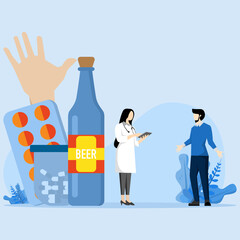 The concept of addiction treatment, recovery, male counseling with rehabilitation psychologist. Life threatening condition. alcohol. Strong hangover. Alcoholism therapy. psychotherapy.