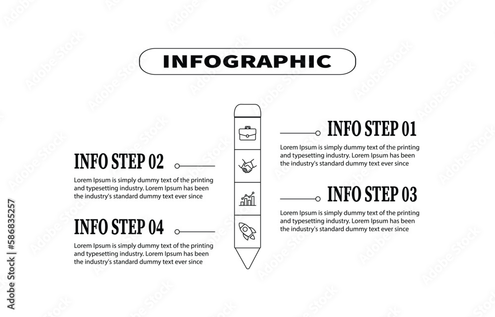 Poster the template infographic features a four-element vector design resembling a pencil. it is a creative