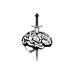 vector illustration of a brain impaled by a dagger