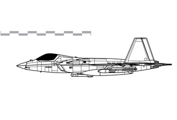 KAI KF-21 Boramae. Vector drawing of multirole stealth combat aircraft. Side view. Image for illustration and infographics.