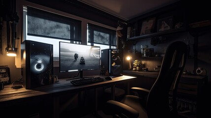 Gaming room with hightech technology computer. Generative AI Technology 