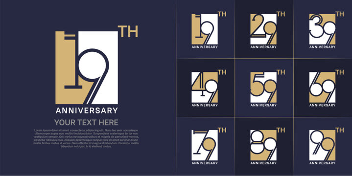 set of anniversary logotype golden and white color in square for special celebration event