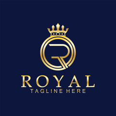 Naklejka premium R initial royal crown logo. Royal, King, queen luxury symbol. Font emblem.